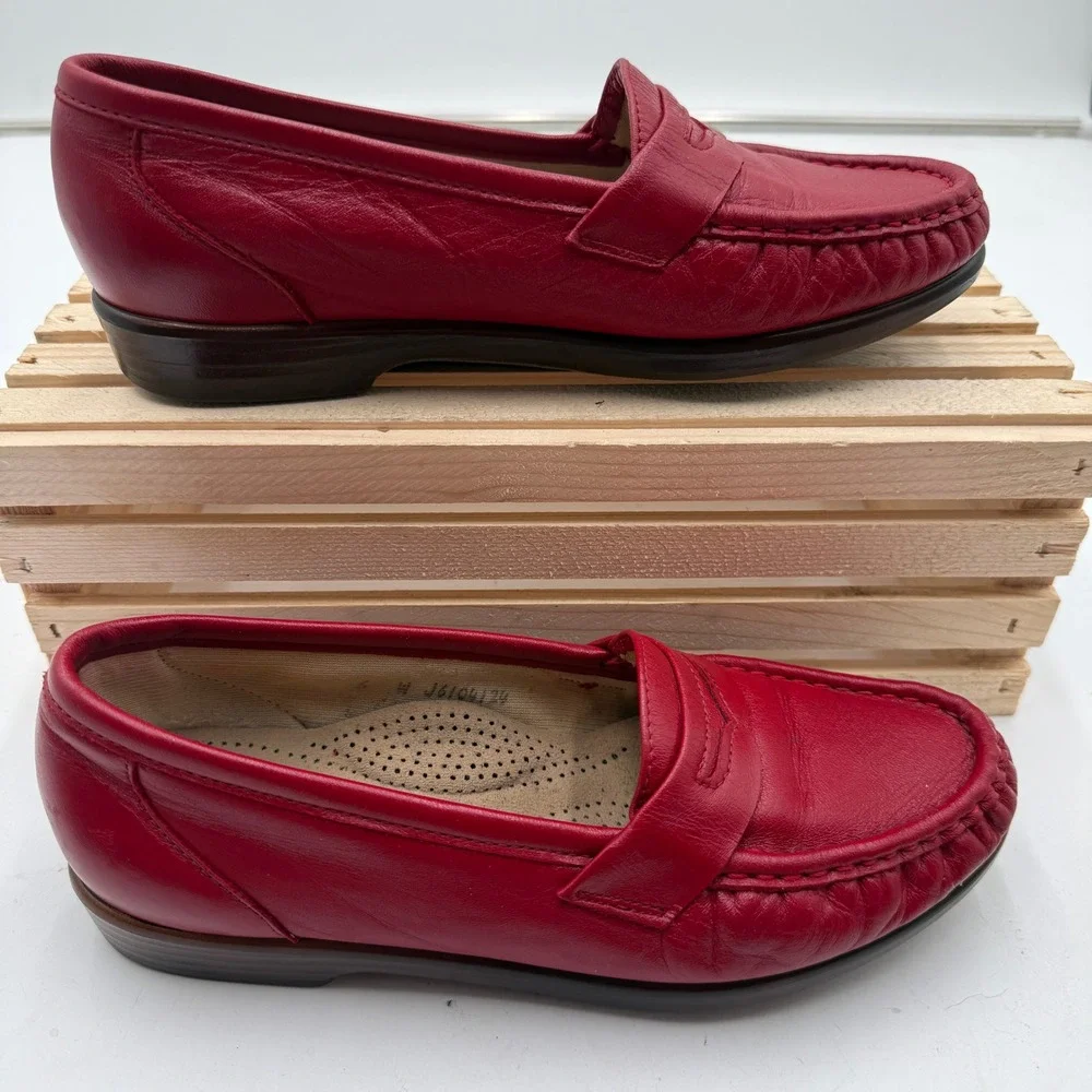 SAS Penny Loafers Tripad Comfort Vintage Red Leather Women's Size 6 W